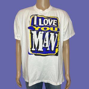 Vintage 90s Budlight "I Love You Man" Single Stitch White T Shirt Size XL